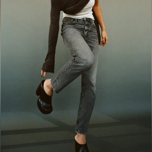 NWT Zara High Waist Mom Jeans in Anthracite Gray Sz 2