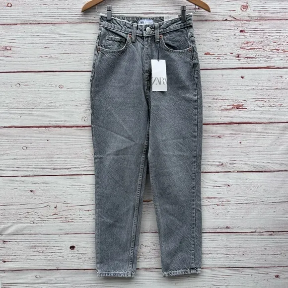 NWT Zara High Waist Mom Jeans in Anthracite Gray Sz 2