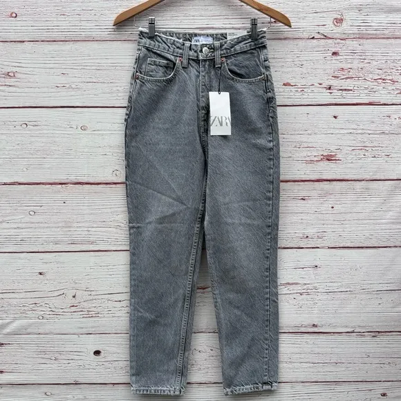 NWT Zara High Waist Mom Jeans in Anthracite Gray Sz 2