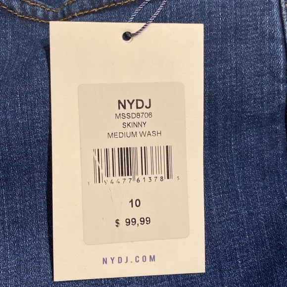 NYDJ SZ 10 Medium Wash Blue Skinny Denim Jeans New D31