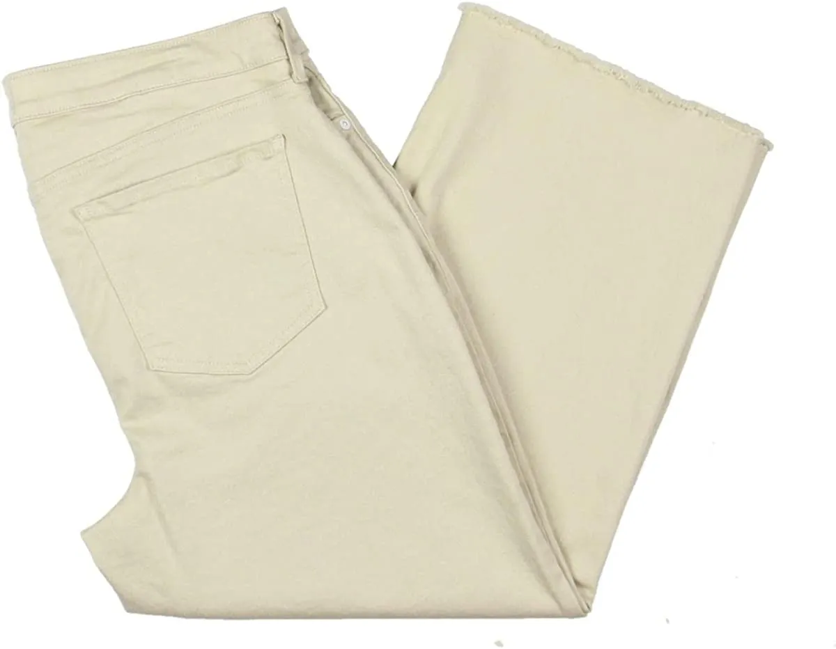 NYDJ Womens Cropped Tummy Control Wide Leg Jeans Beige 10