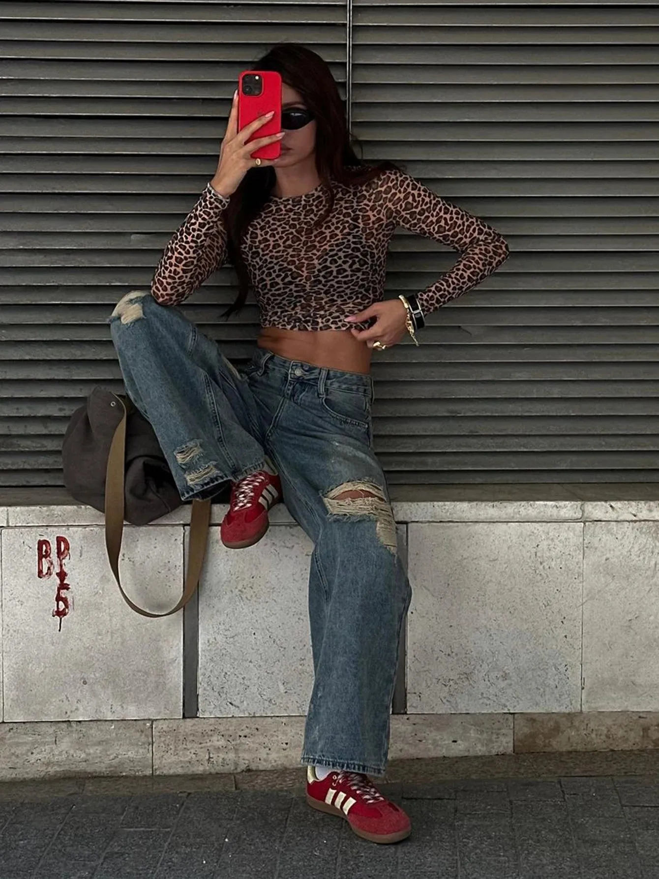 Obsidian Phoenix Leopard Mesh Long Sleeve Top