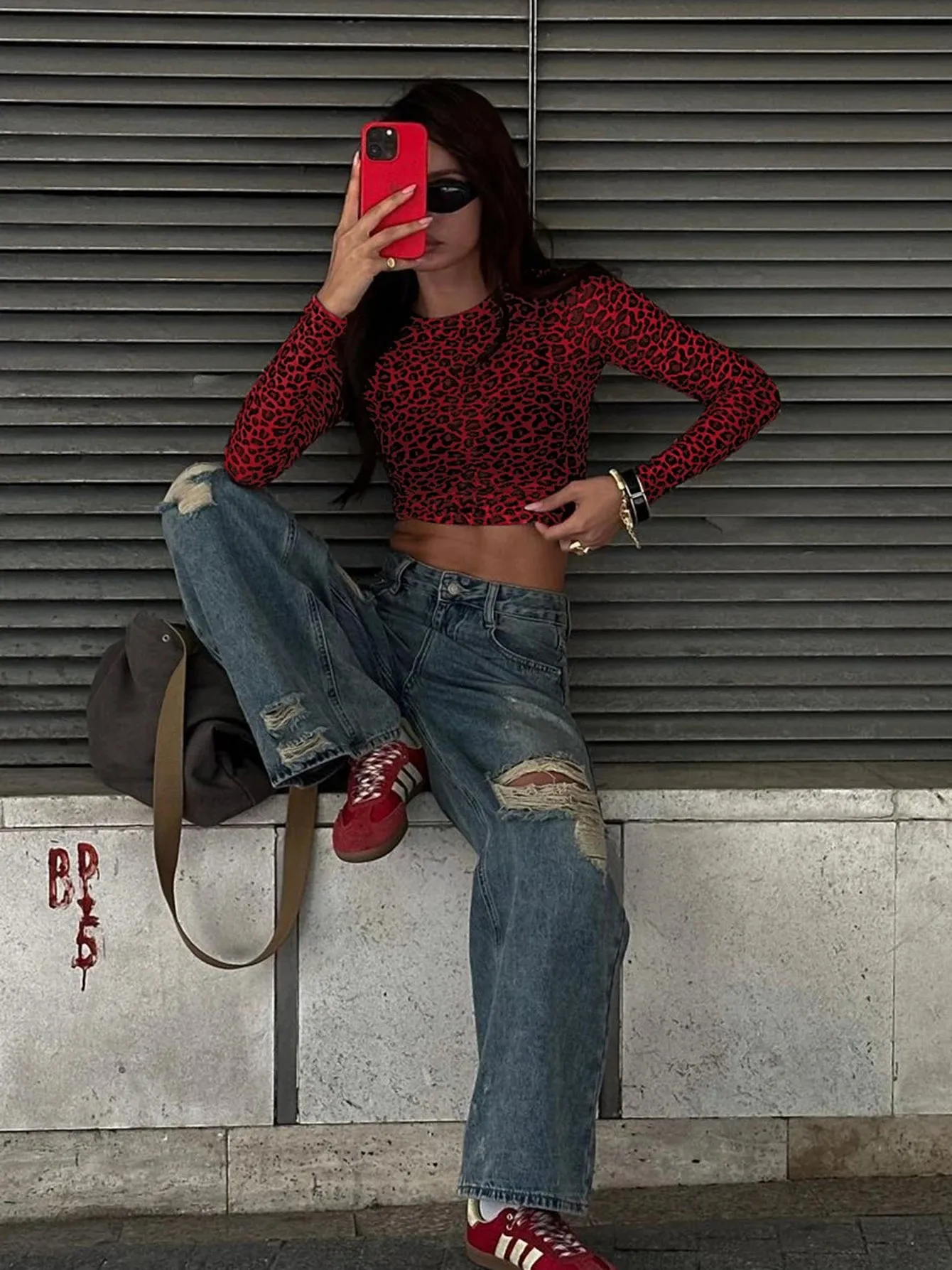 Obsidian Phoenix Leopard Mesh Long Sleeve Top