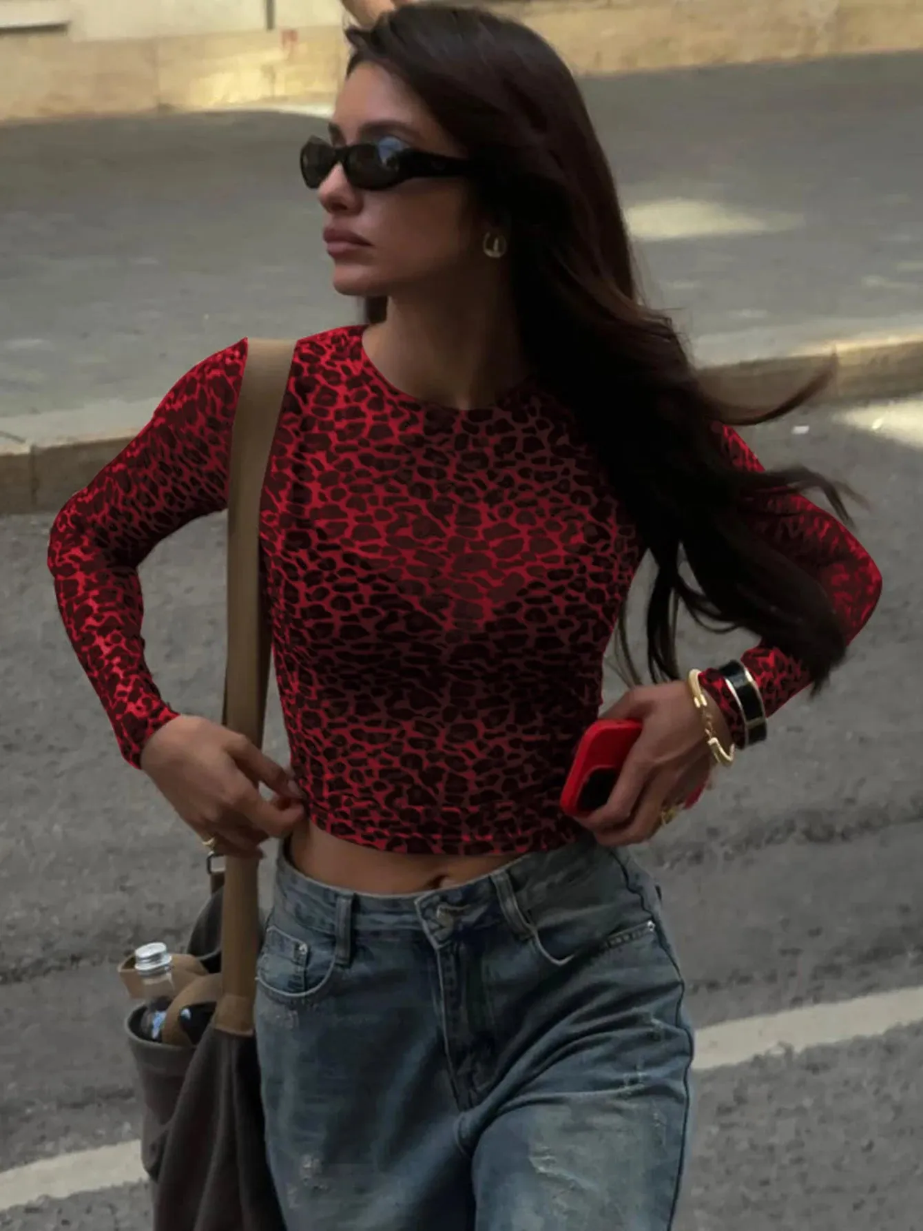 Obsidian Phoenix Leopard Mesh Long Sleeve Top