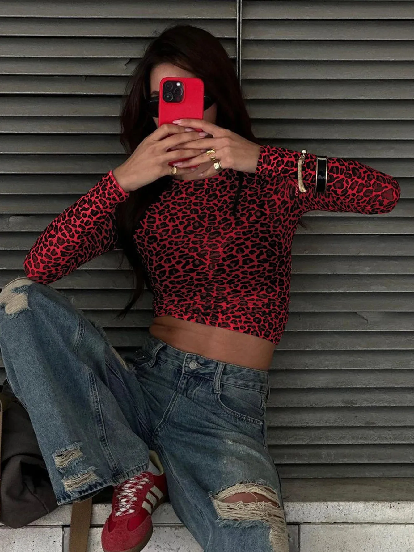 Obsidian Phoenix Leopard Mesh Long Sleeve Top