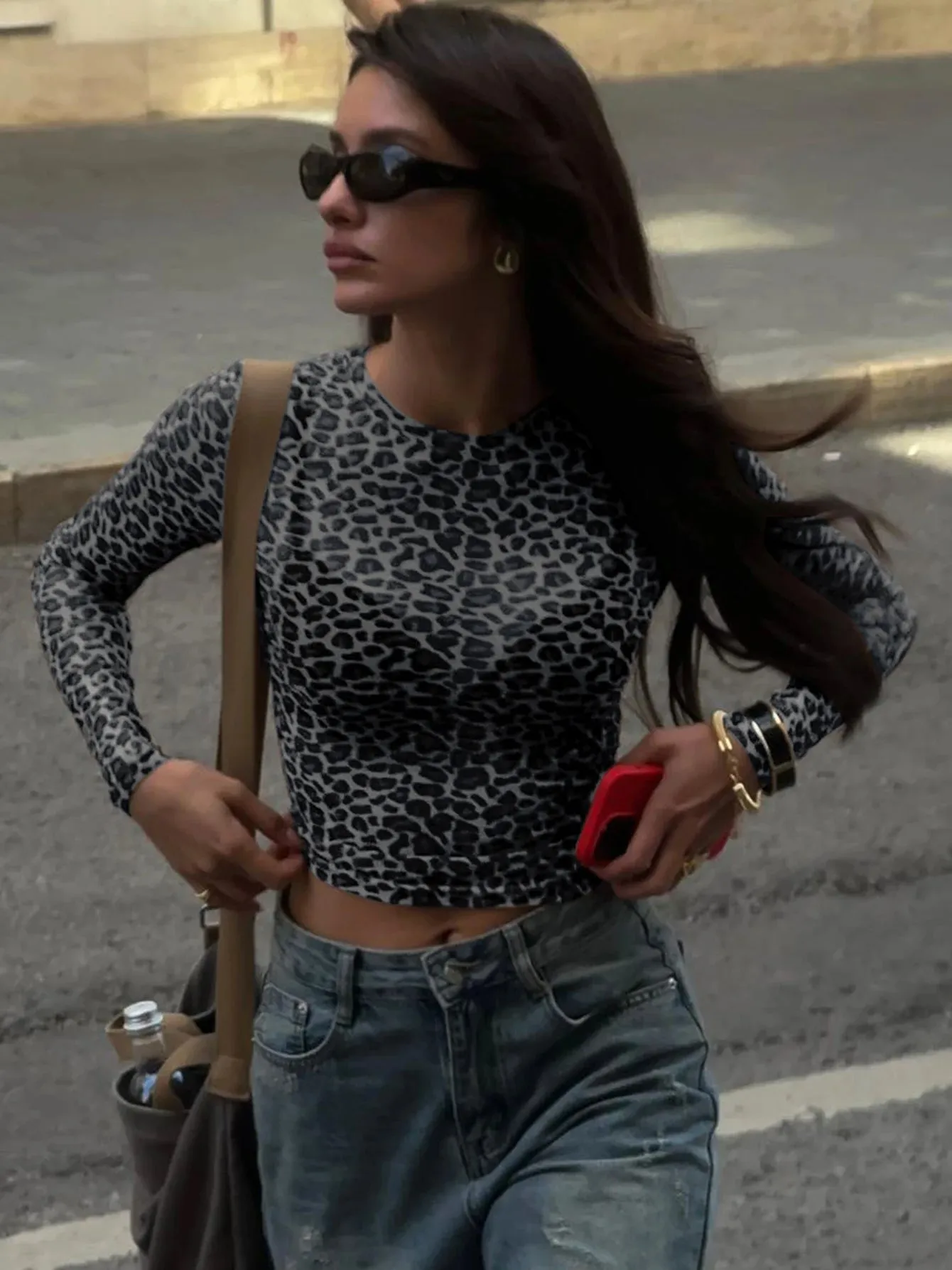 Obsidian Phoenix Leopard Mesh Long Sleeve Top