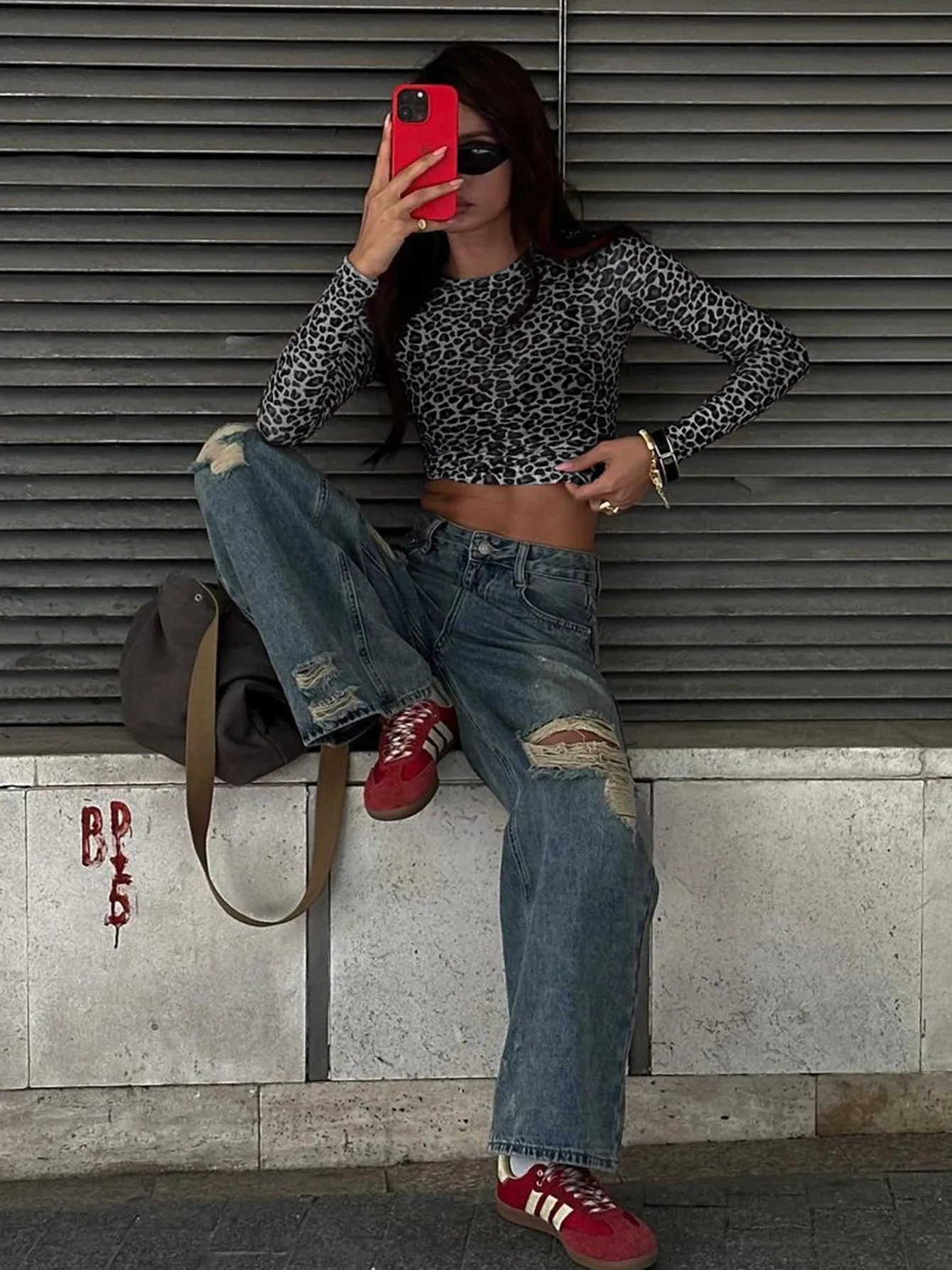 Obsidian Phoenix Leopard Mesh Long Sleeve Top