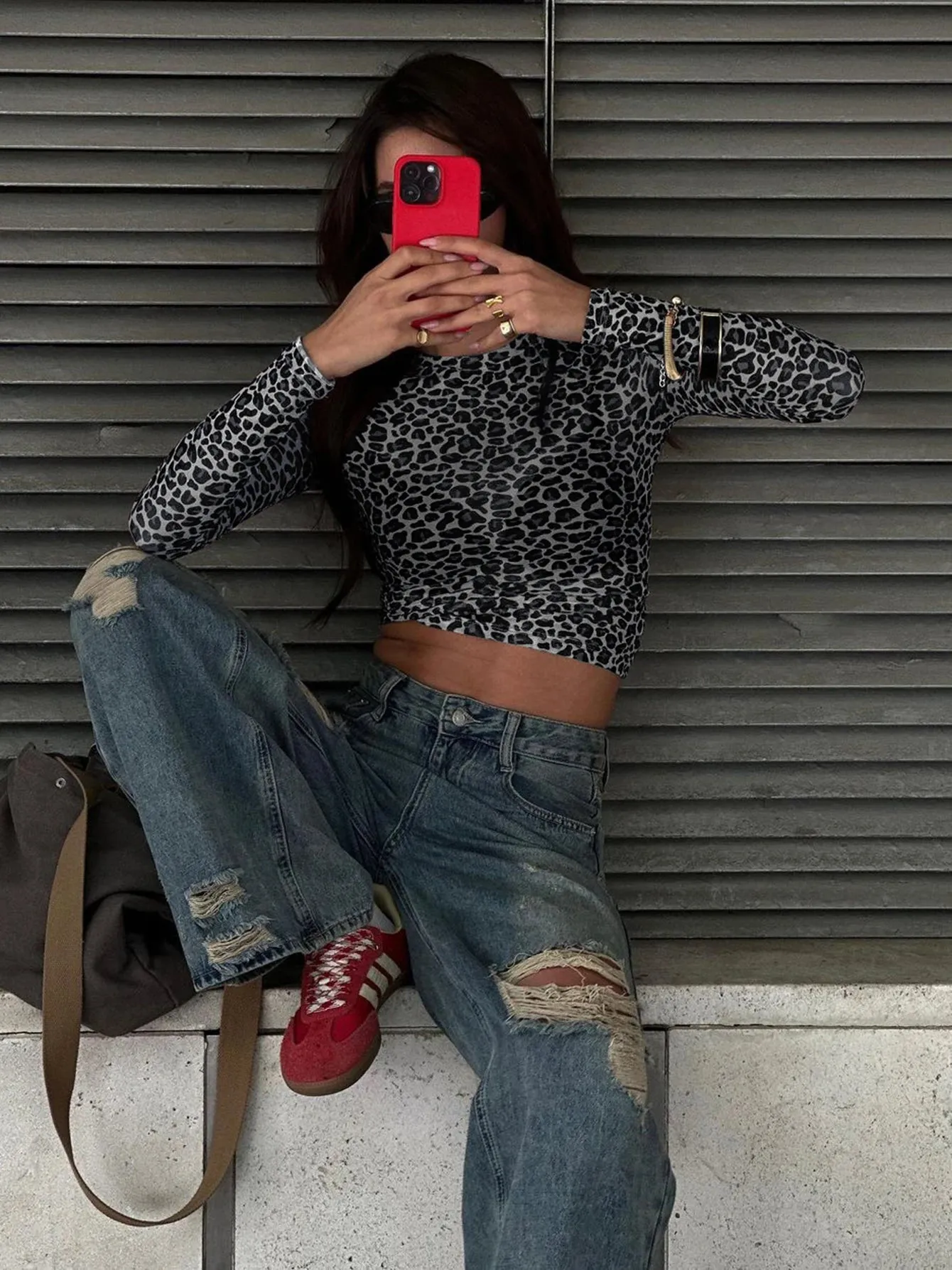 Obsidian Phoenix Leopard Mesh Long Sleeve Top