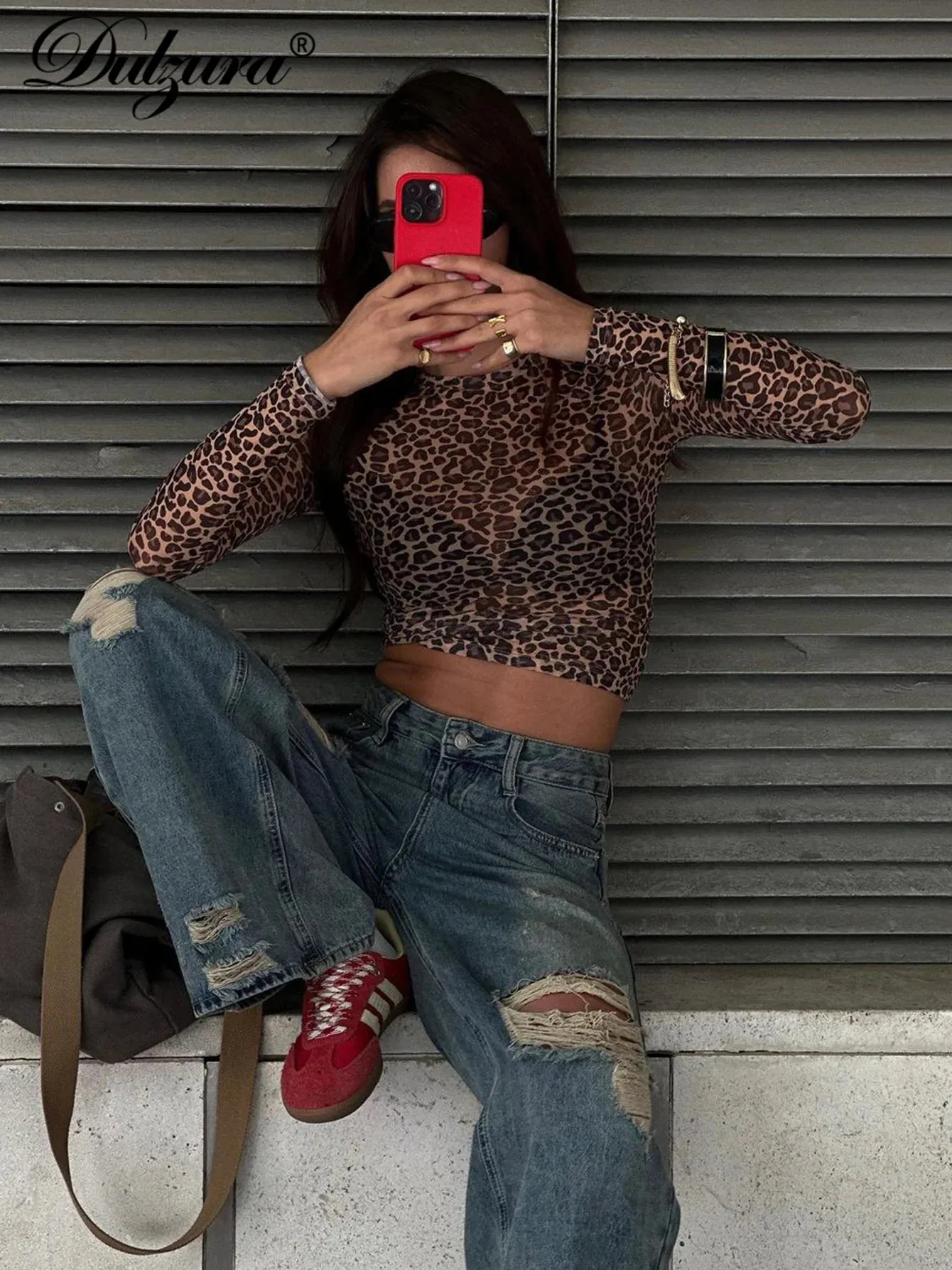 Obsidian Phoenix Leopard Mesh Long Sleeve Top