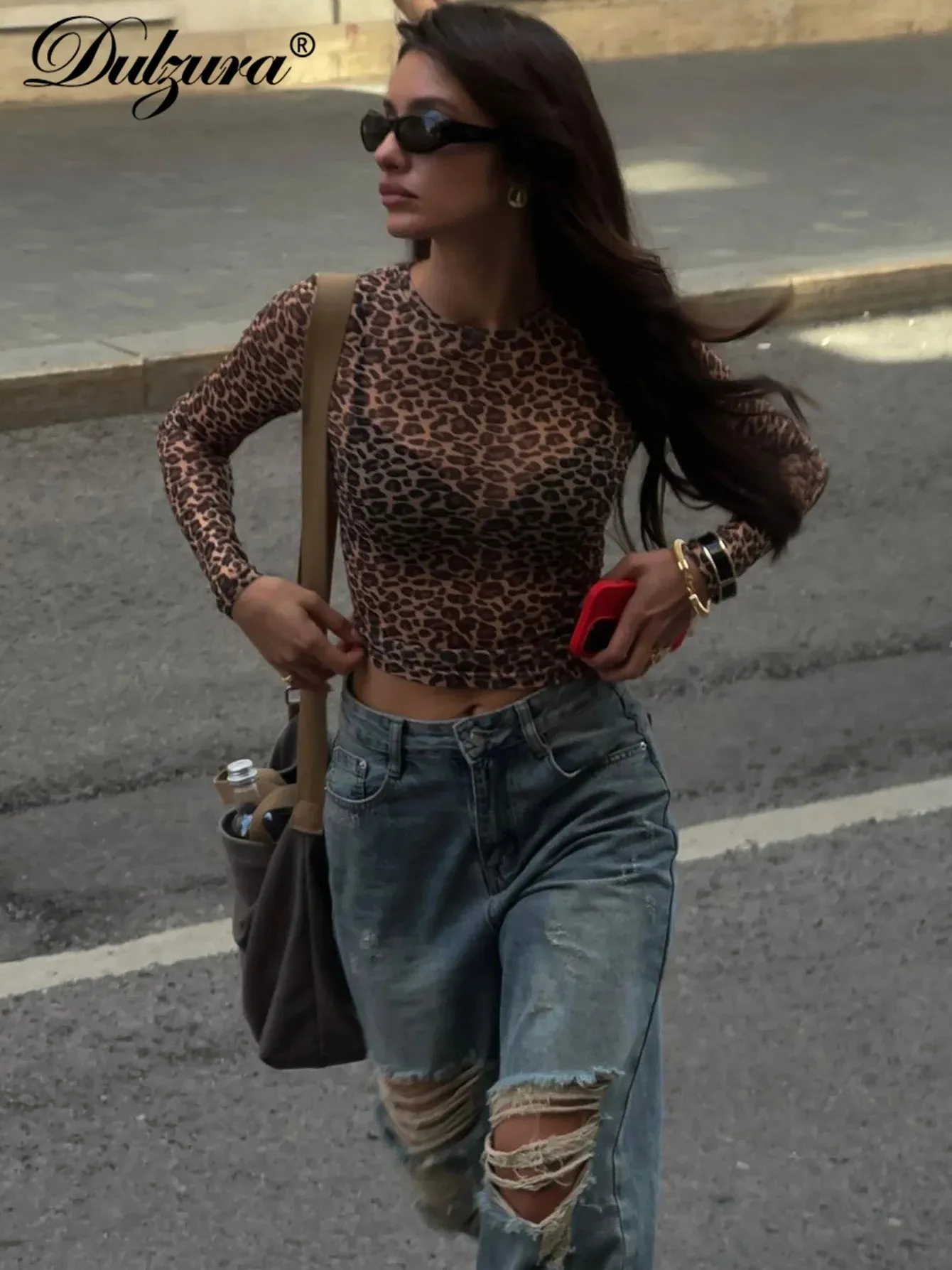 Obsidian Phoenix Leopard Mesh Long Sleeve Top
