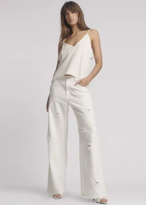 ONE TEASPOON Textured Jackson Mid Waist Wide Leg Denim Jeans - White