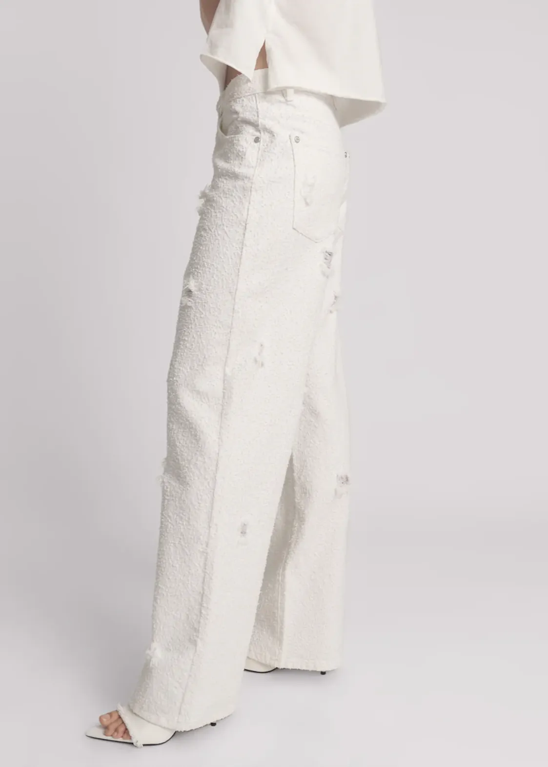 ONE TEASPOON Textured Jackson Mid Waist Wide Leg Denim Jeans - White