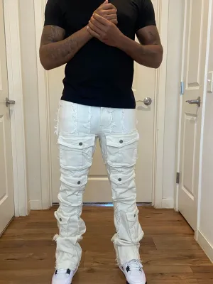 Out pocket men stacked jeans white