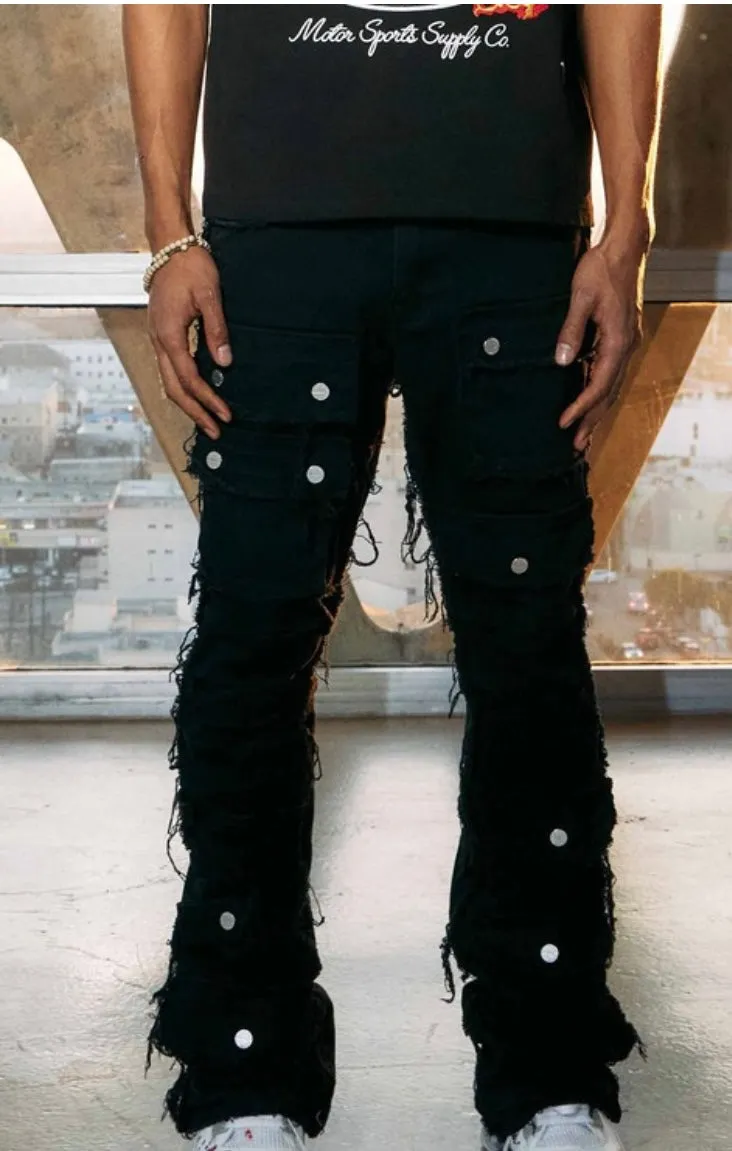 Out pocket men stacked jeans white
