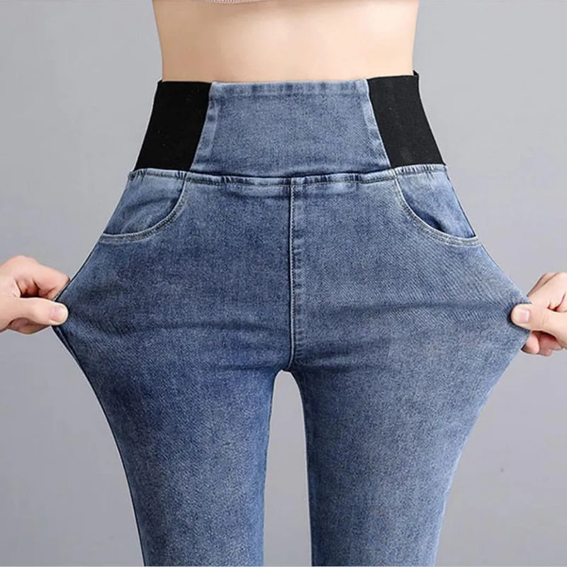 Oversize 26-38 Black Skinny Pencil Jeans Women High Waist