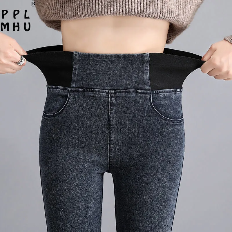 Oversize 26-38 Black Skinny Pencil Jeans Women High Waist