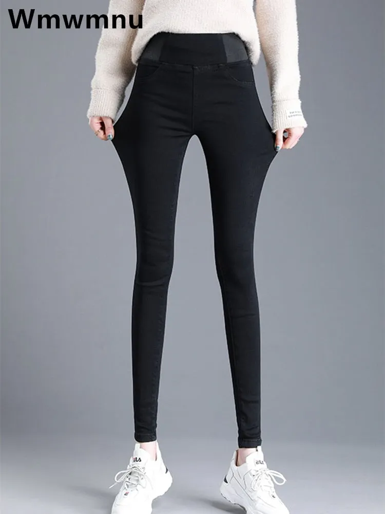 Oversize 26-38 Black Skinny Pencil Jeans Women High Waist