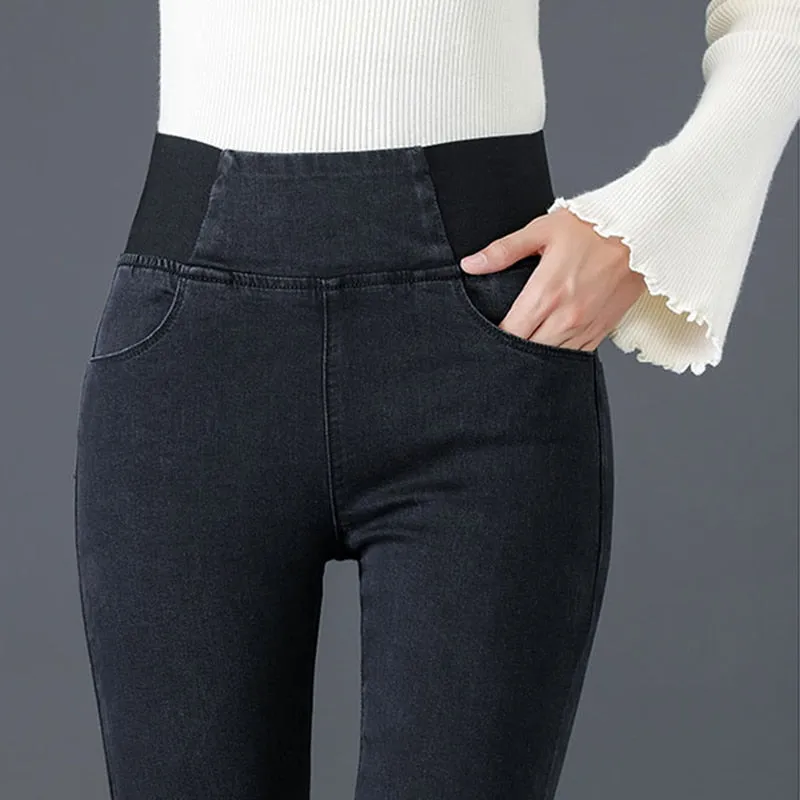 Oversize 26-38 Black Skinny Pencil Jeans Women High Waist