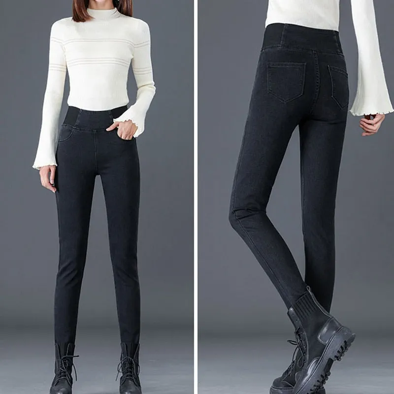 Oversize 26-38 Black Skinny Pencil Jeans Women High Waist