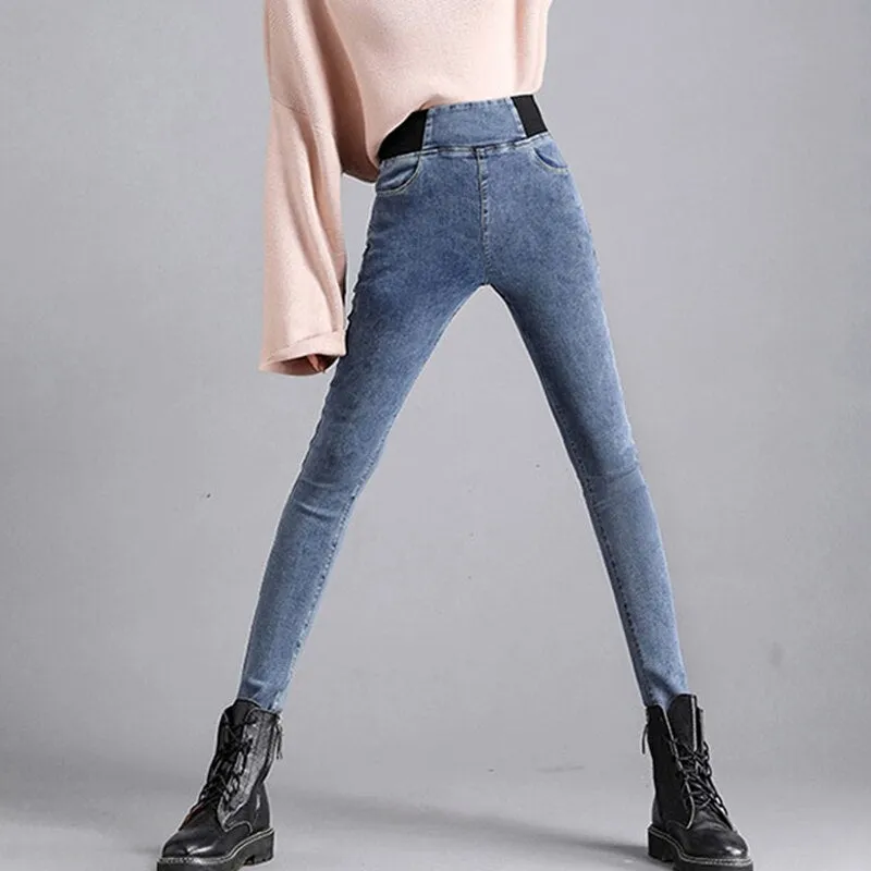 Oversize 26-38 Black Skinny Pencil Jeans Women High Waist