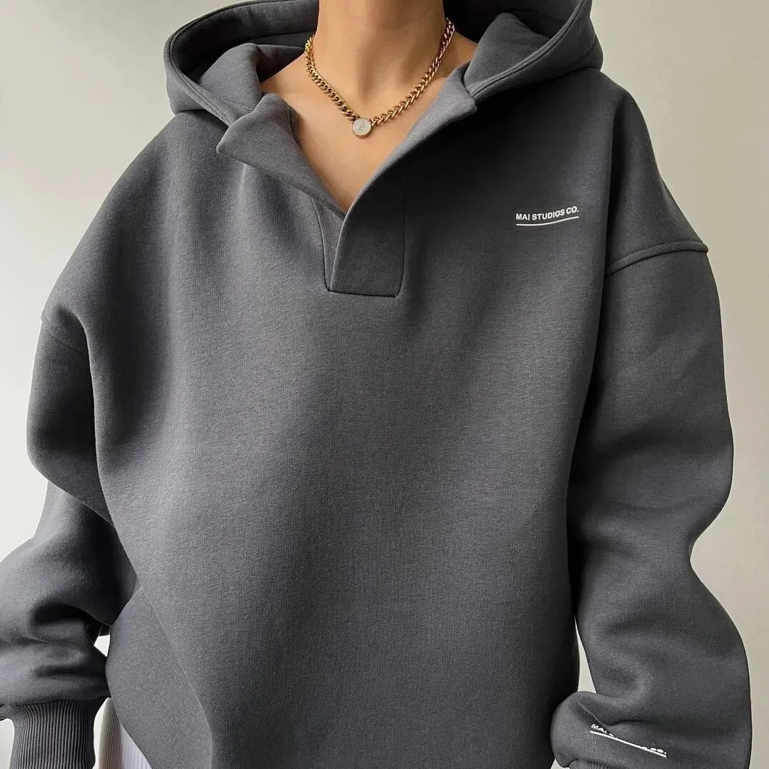 Oversized Open-Collar Hoodie | Soft Cotton Blend | Cozy & Stylish