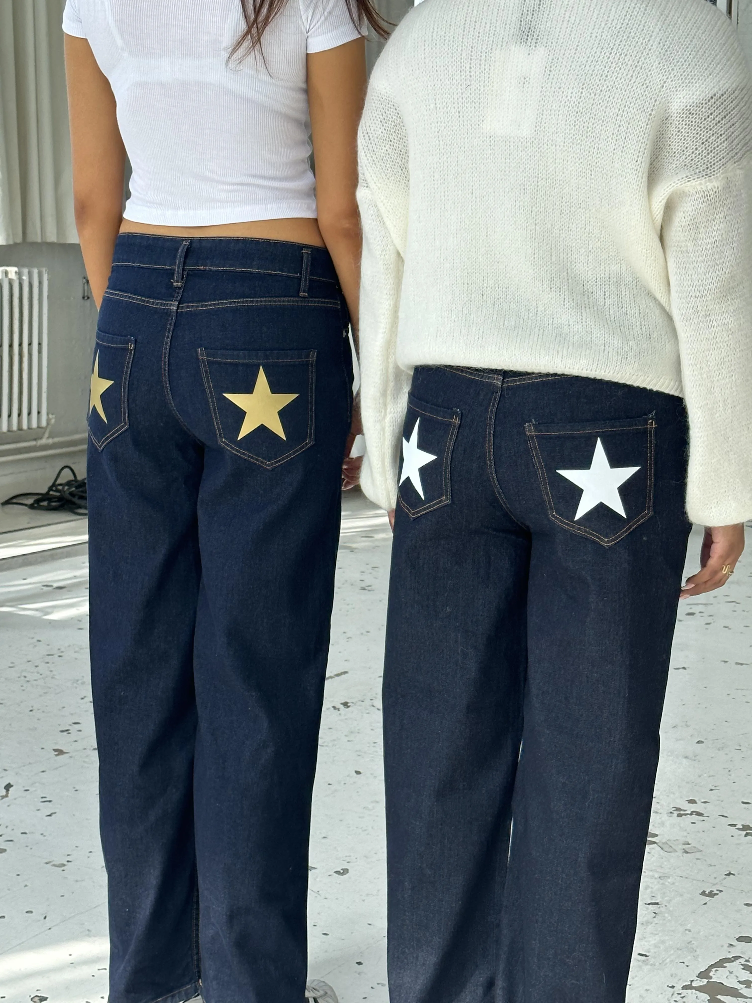 Oversized stjerne jeans - Guld stjerner