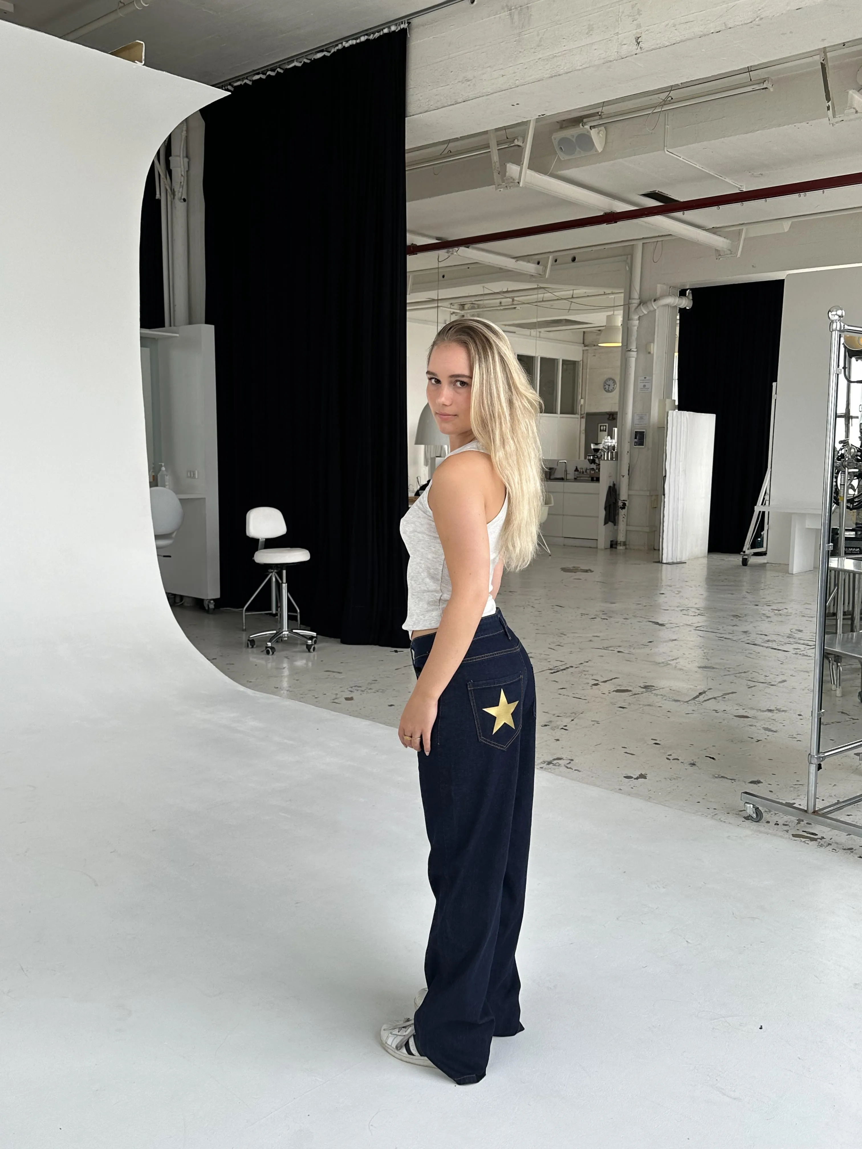 Oversized stjerne jeans - Guld stjerner