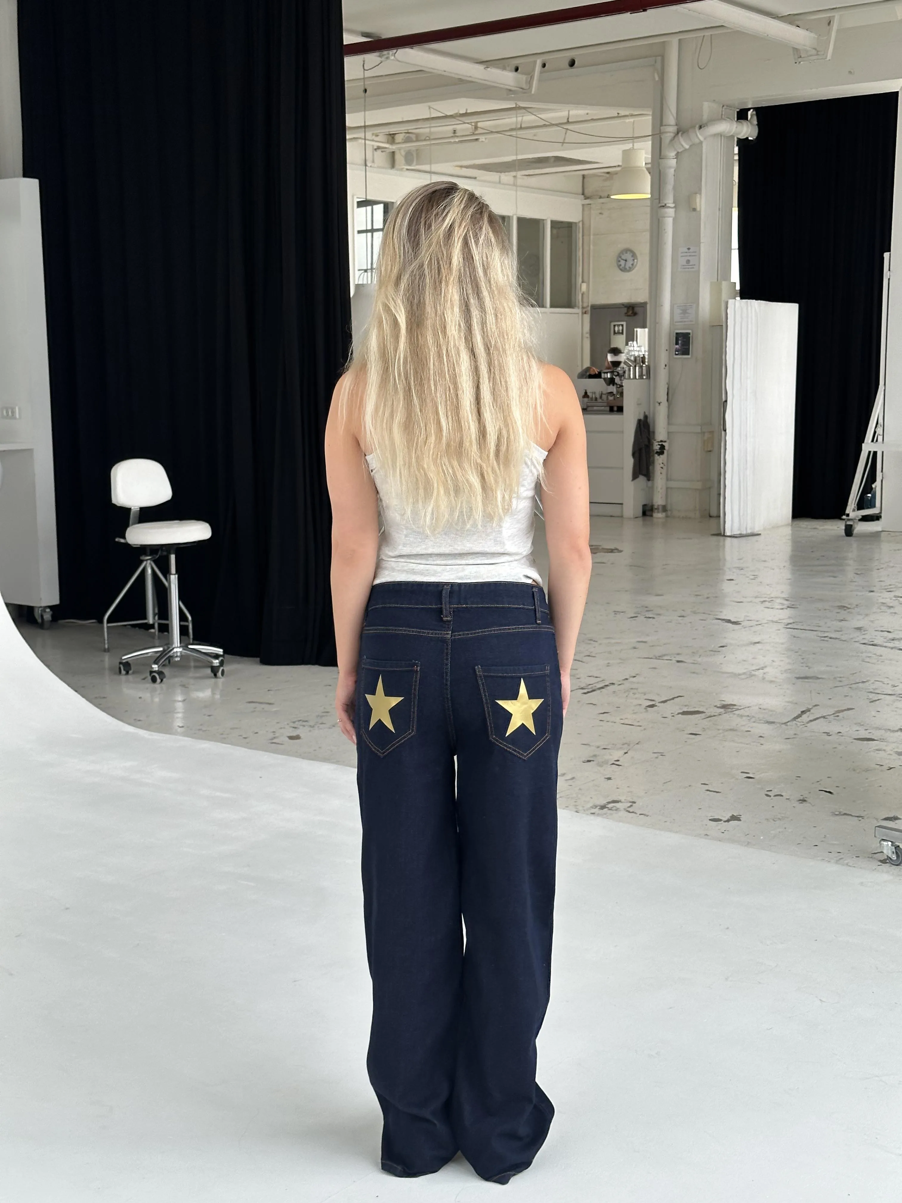 Oversized stjerne jeans - Guld stjerner