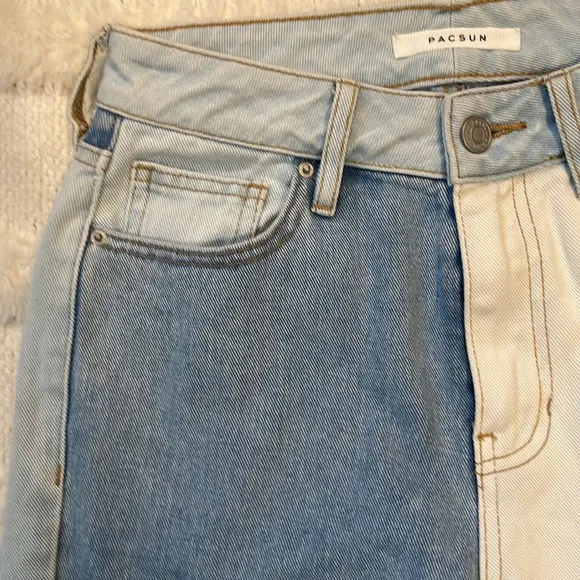 PacSun Eco hopper patchwork mom jeans high rise raw cut hem denim Womens size 24
