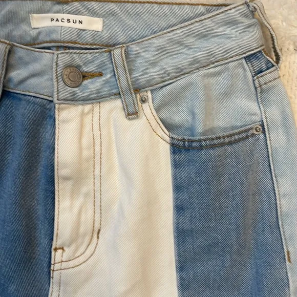 PacSun Eco hopper patchwork mom jeans high rise raw cut hem denim Womens size 24