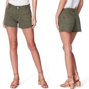 PAIGE Mayslie High Waist Cutoff Utility Shorts Size 29 Vintage Ivy Green