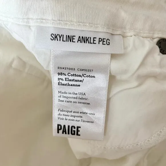Paige White Skyline Ankle Peg Jeans Size 28