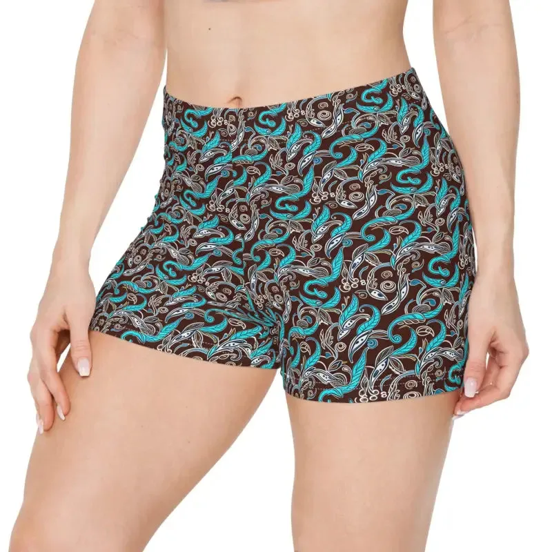 Paisley Brown Womens Shorts with Moisture Wicking
