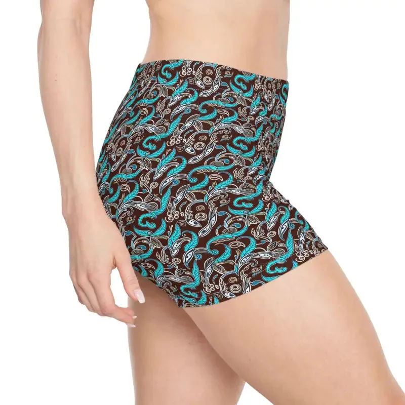 Paisley Brown Womens Shorts with Moisture Wicking