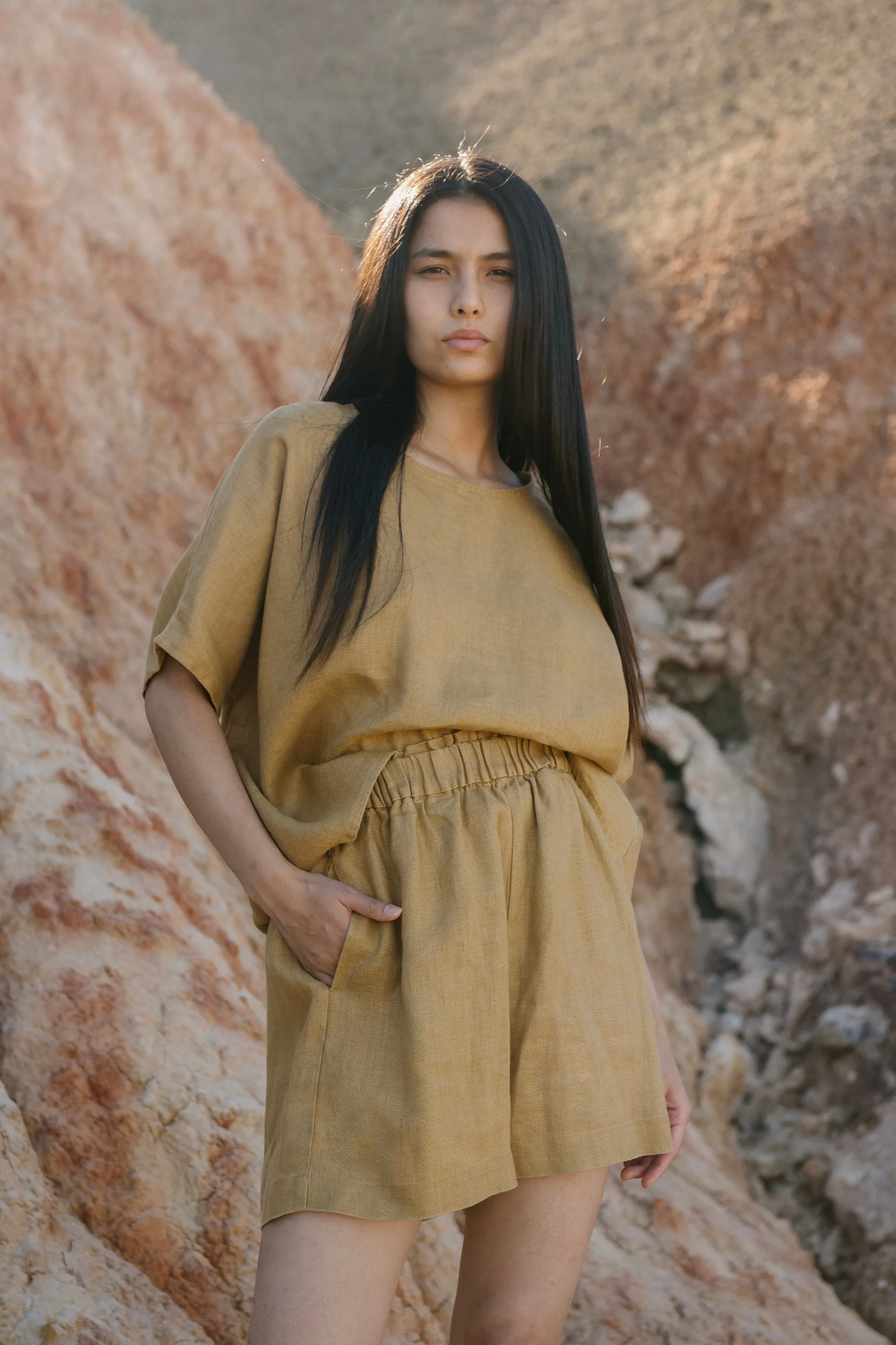 Paperbag Shorts Ochre