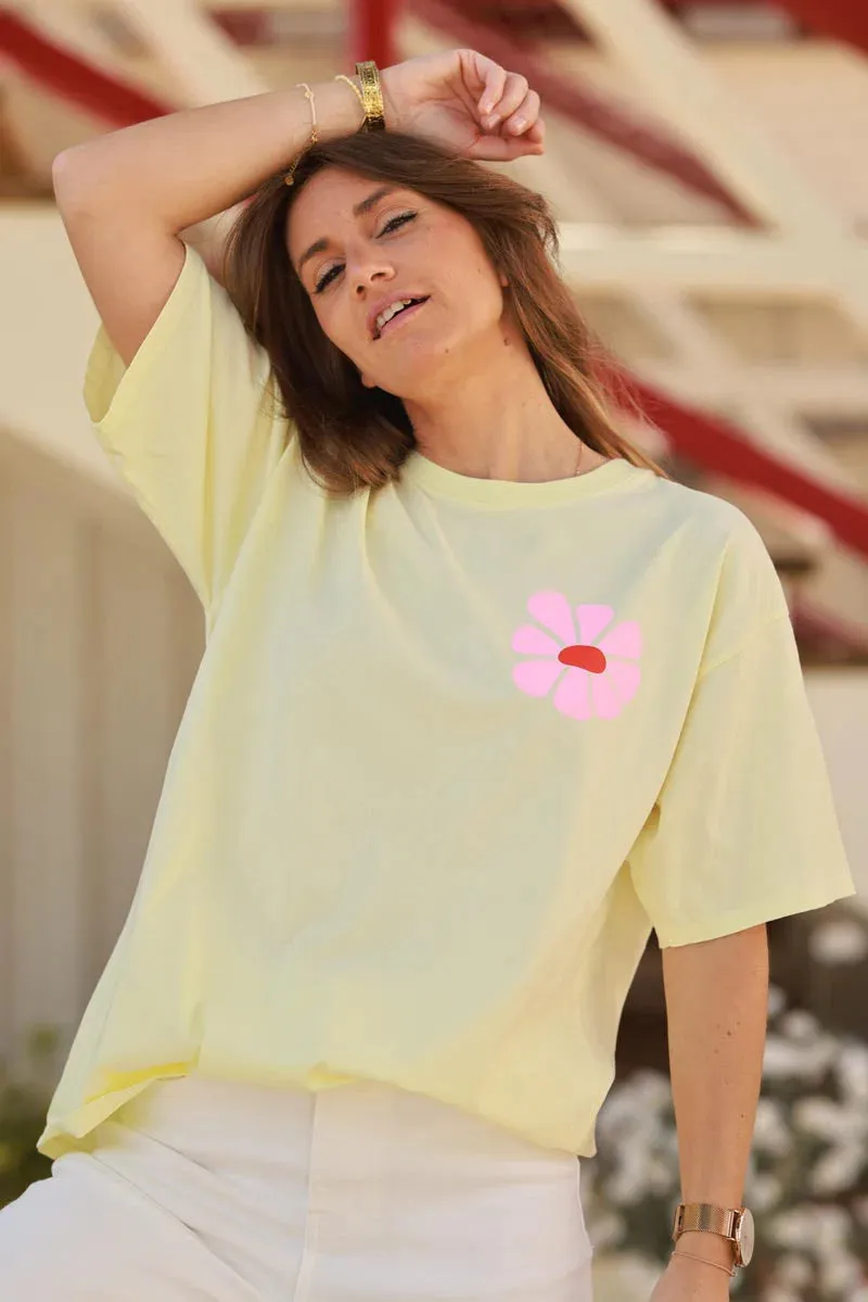 Pastel Yellow Hibiscus Surf Style Tee