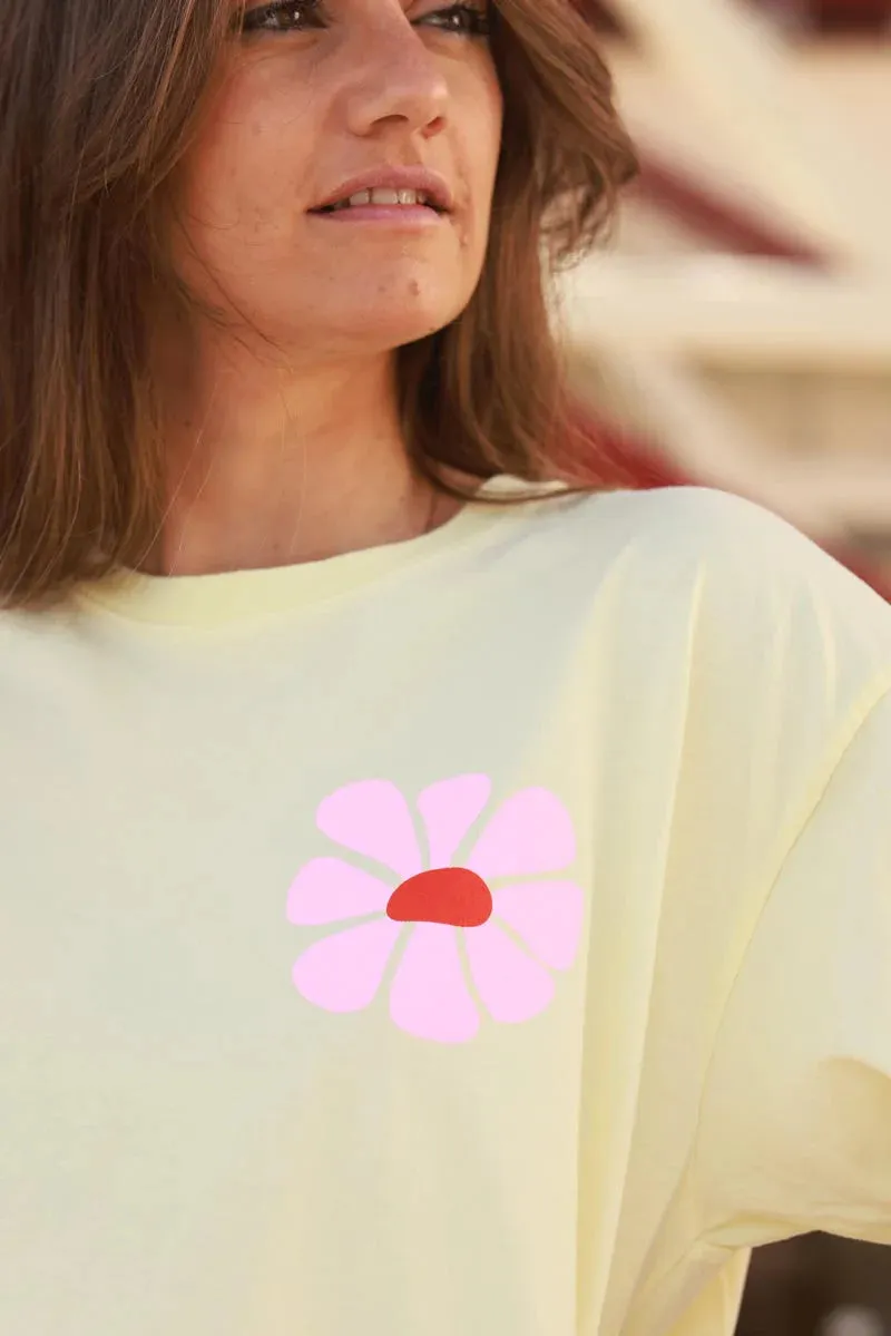 Pastel Yellow Hibiscus Surf Style Tee