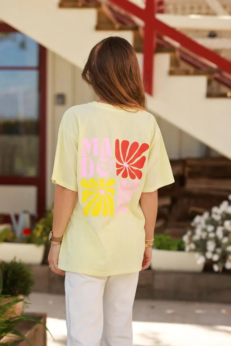 Pastel Yellow Hibiscus Surf Style Tee