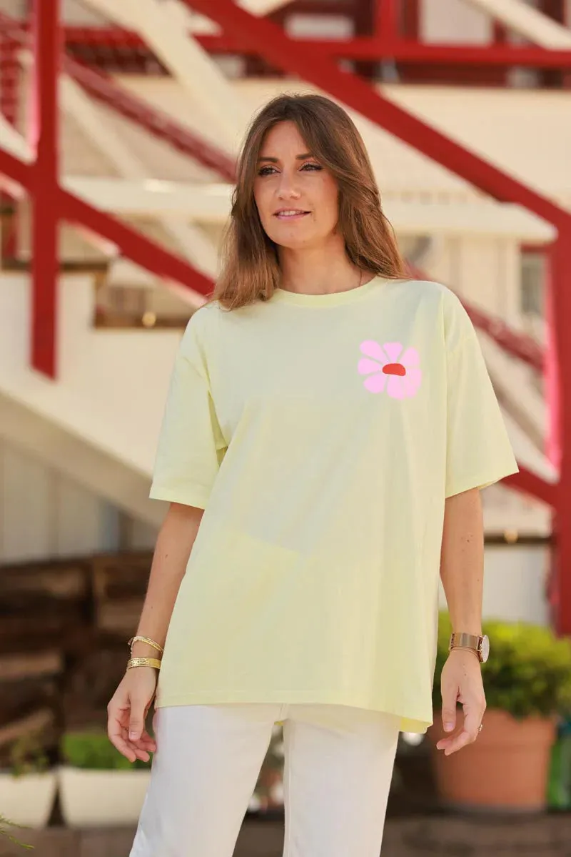 Pastel Yellow Hibiscus Surf Style Tee