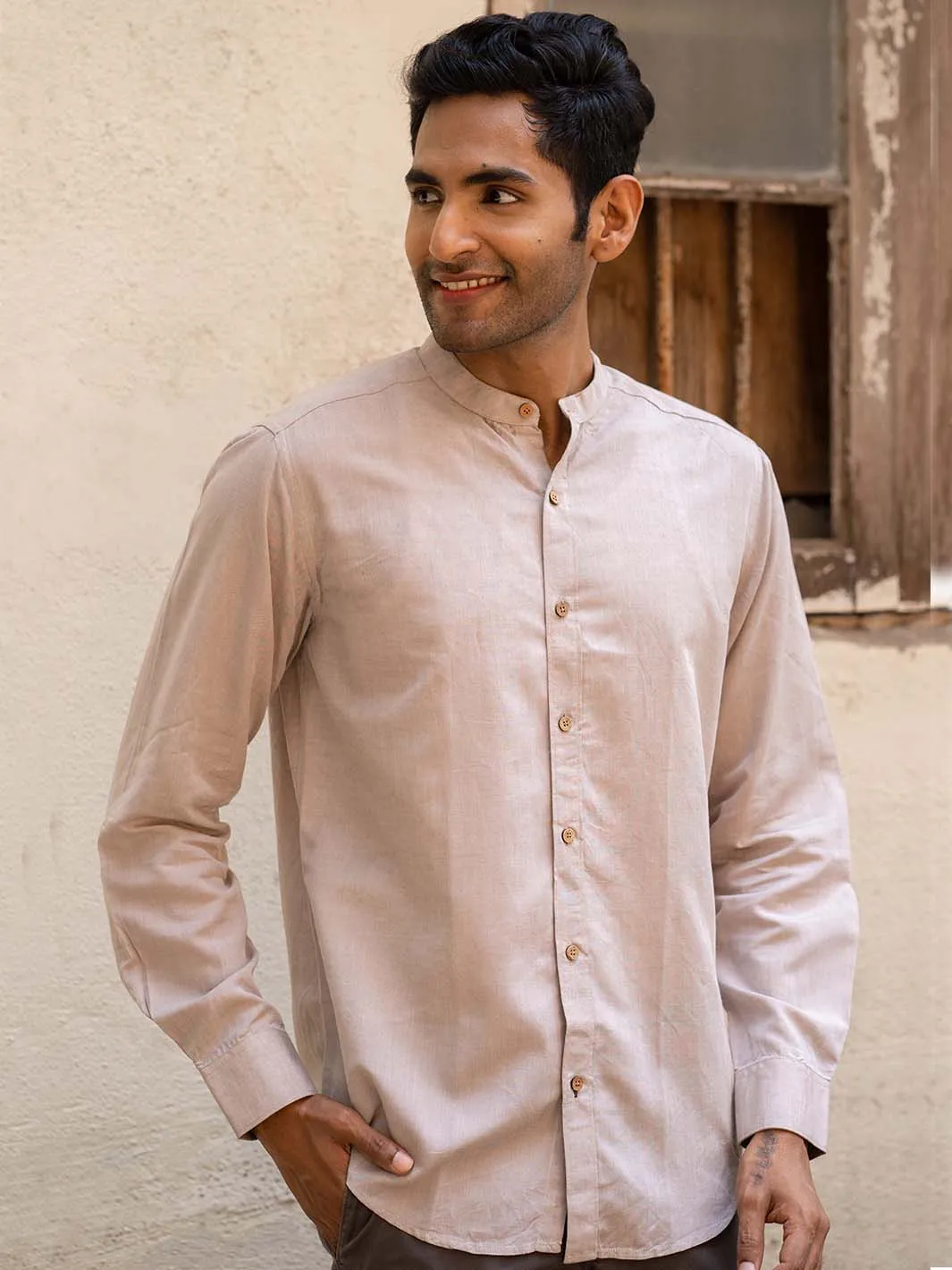 Peppercorn Brown · Mandarin Collar Shirt