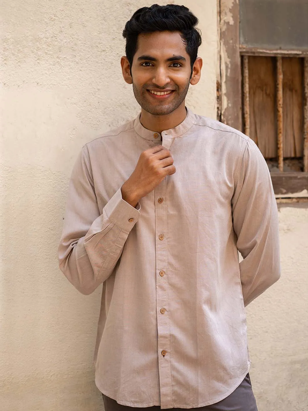 Peppercorn Brown · Mandarin Collar Shirt