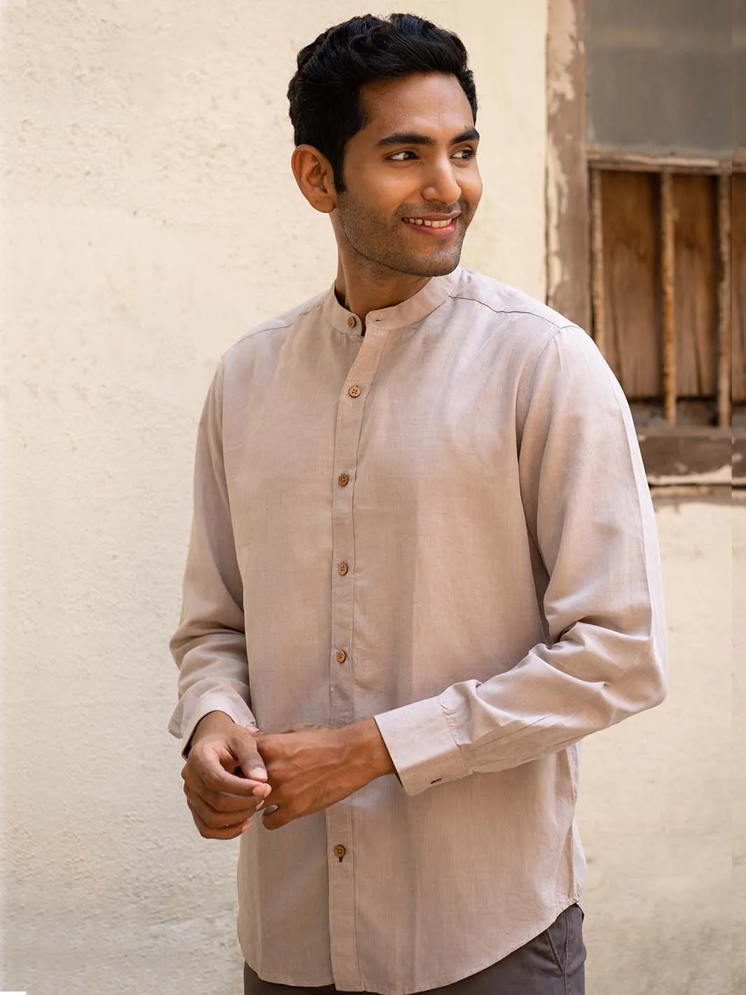 Peppercorn Brown · Mandarin Collar Shirt