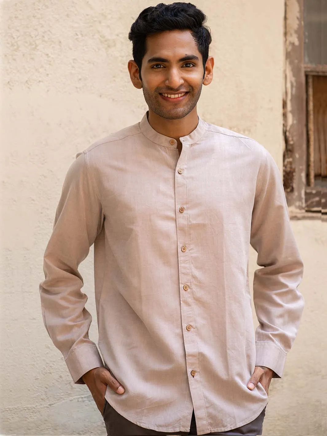 Peppercorn Brown · Mandarin Collar Shirt