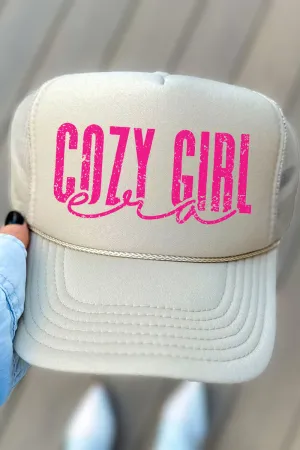 Pink Cozy Girl Era Otto Khaki Foam Front Trucker Hat