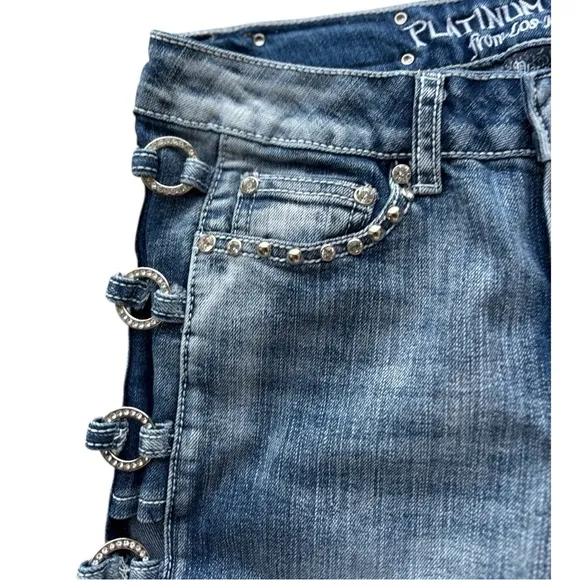 Platinum Plush Open Sides Bling Jeans sz 5