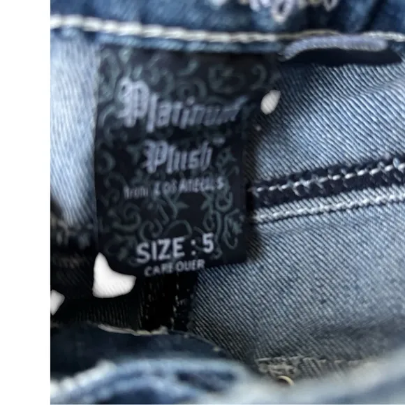 Platinum Plush Open Sides Bling Jeans sz 5