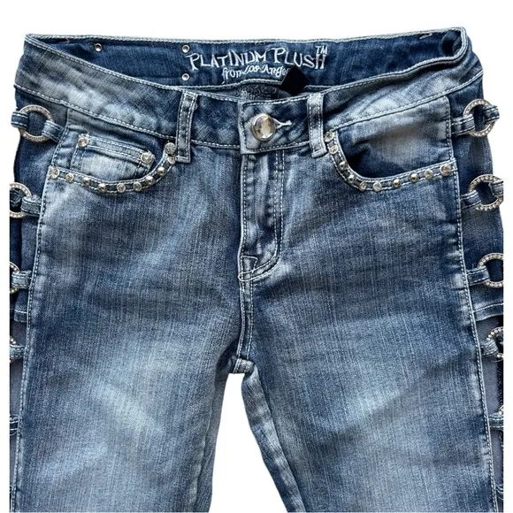 Platinum Plush Open Sides Bling Jeans sz 5
