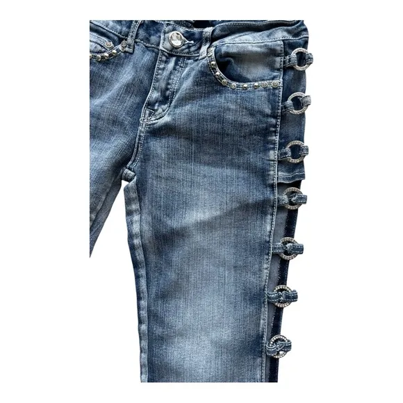 Platinum Plush Open Sides Bling Jeans sz 5