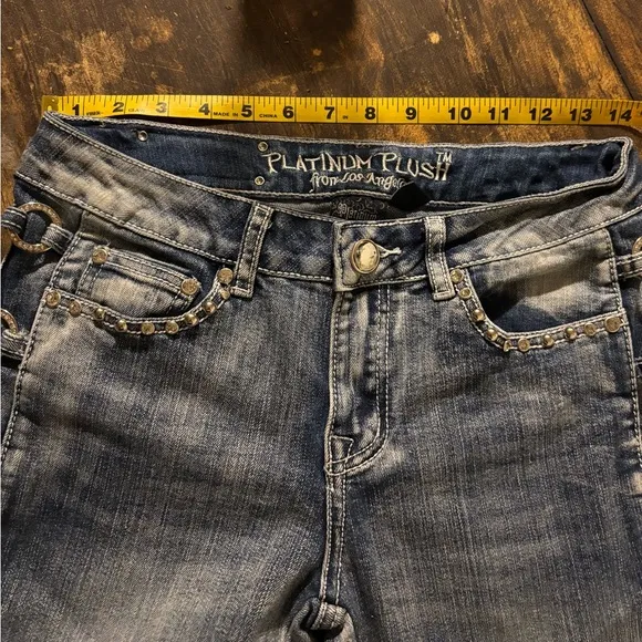 Platinum Plush Open Sides Bling Jeans sz 5