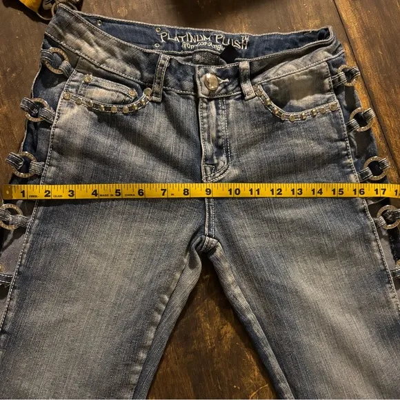 Platinum Plush Open Sides Bling Jeans sz 5